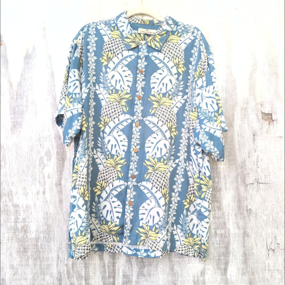 Tommy Bahama Hawaiian 100% Silk Short Sleeve Button Down Shirt Men's XL